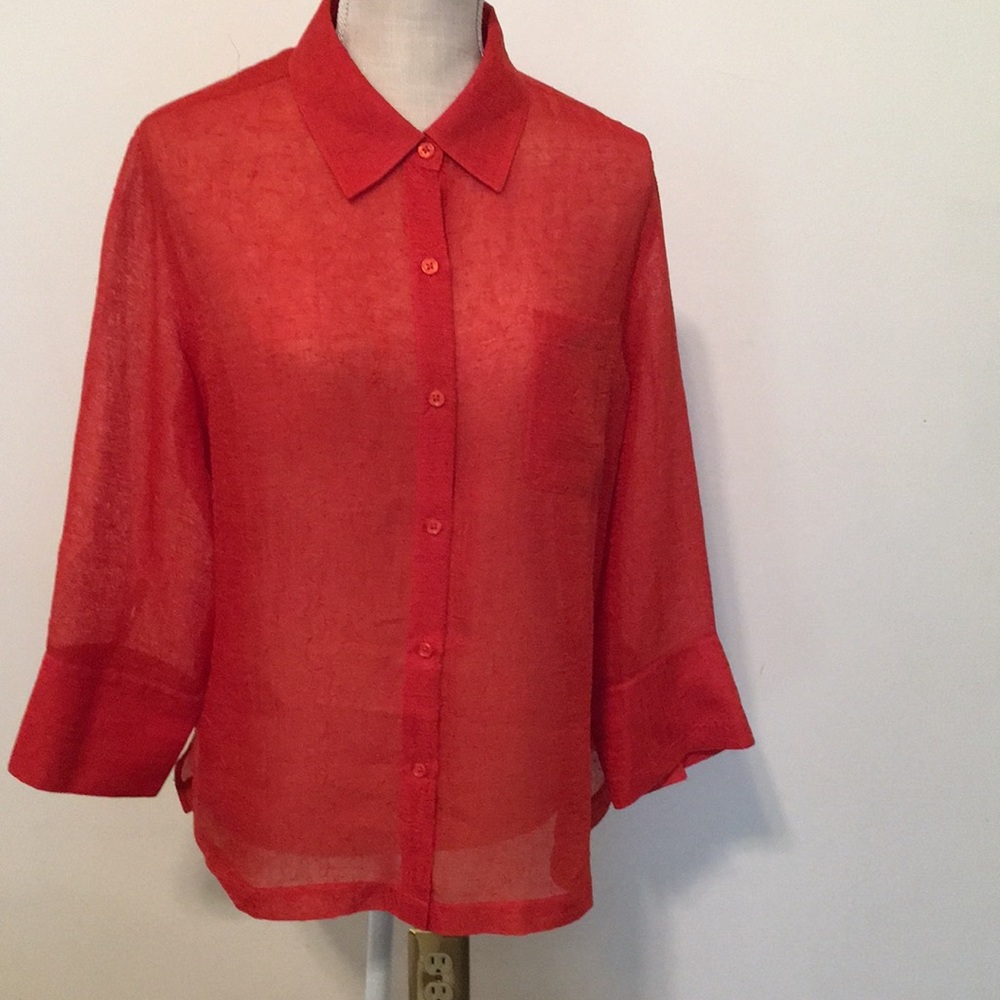 Coldwater creek sheer top orange with button front